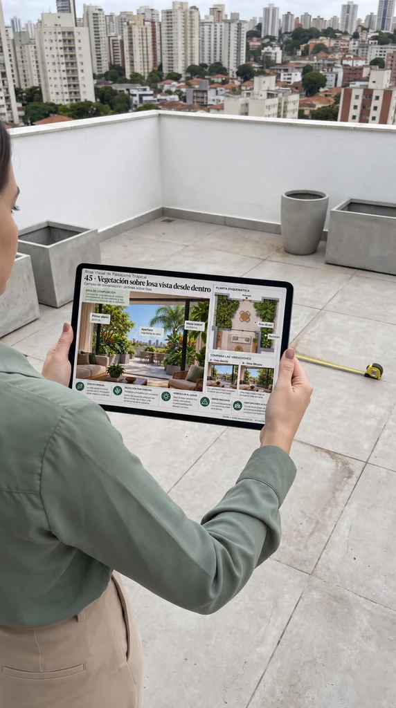 Consulta ilustrativa del Atlas en una tablet en una terraza
