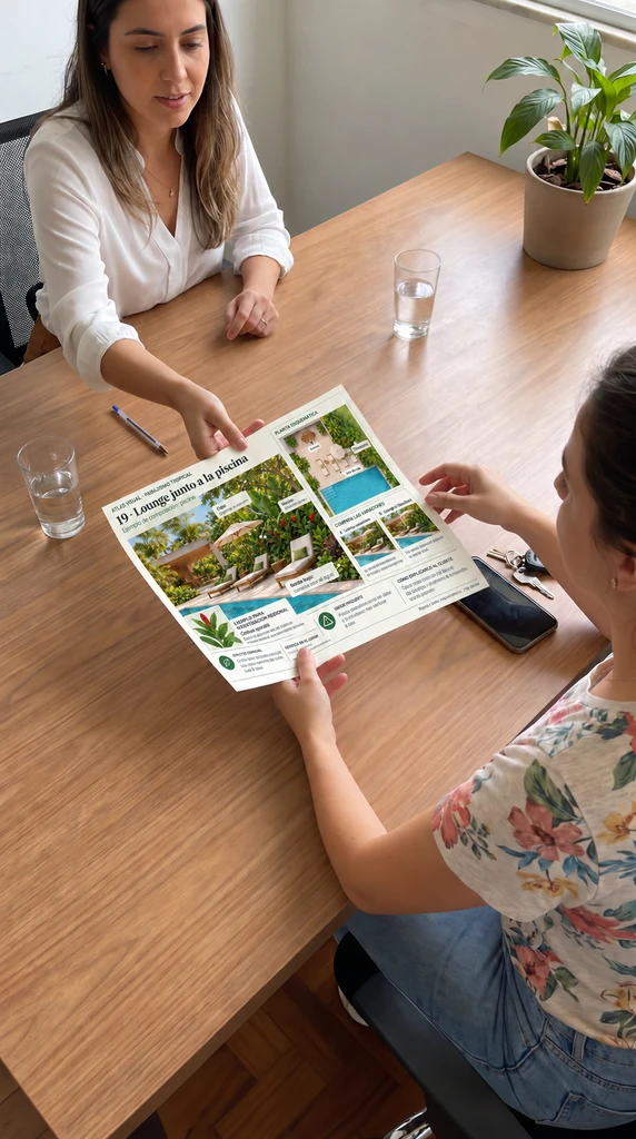 Presentación ilustrativa de una ficha del Atlas sobre una mesa