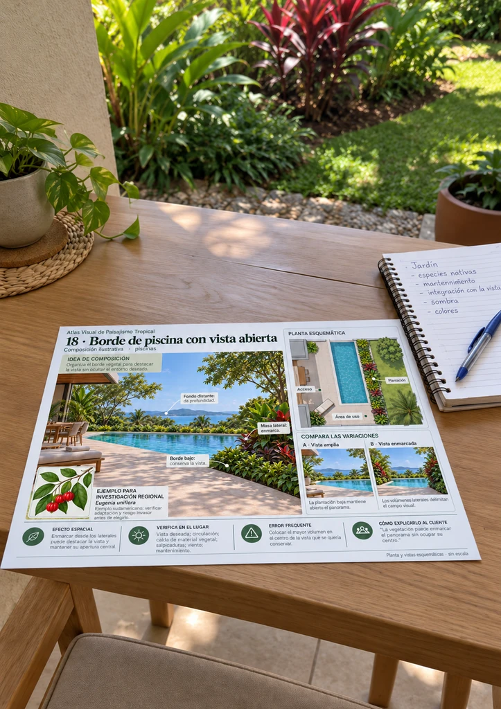 Ficha impresa del Atlas junto a un jardín